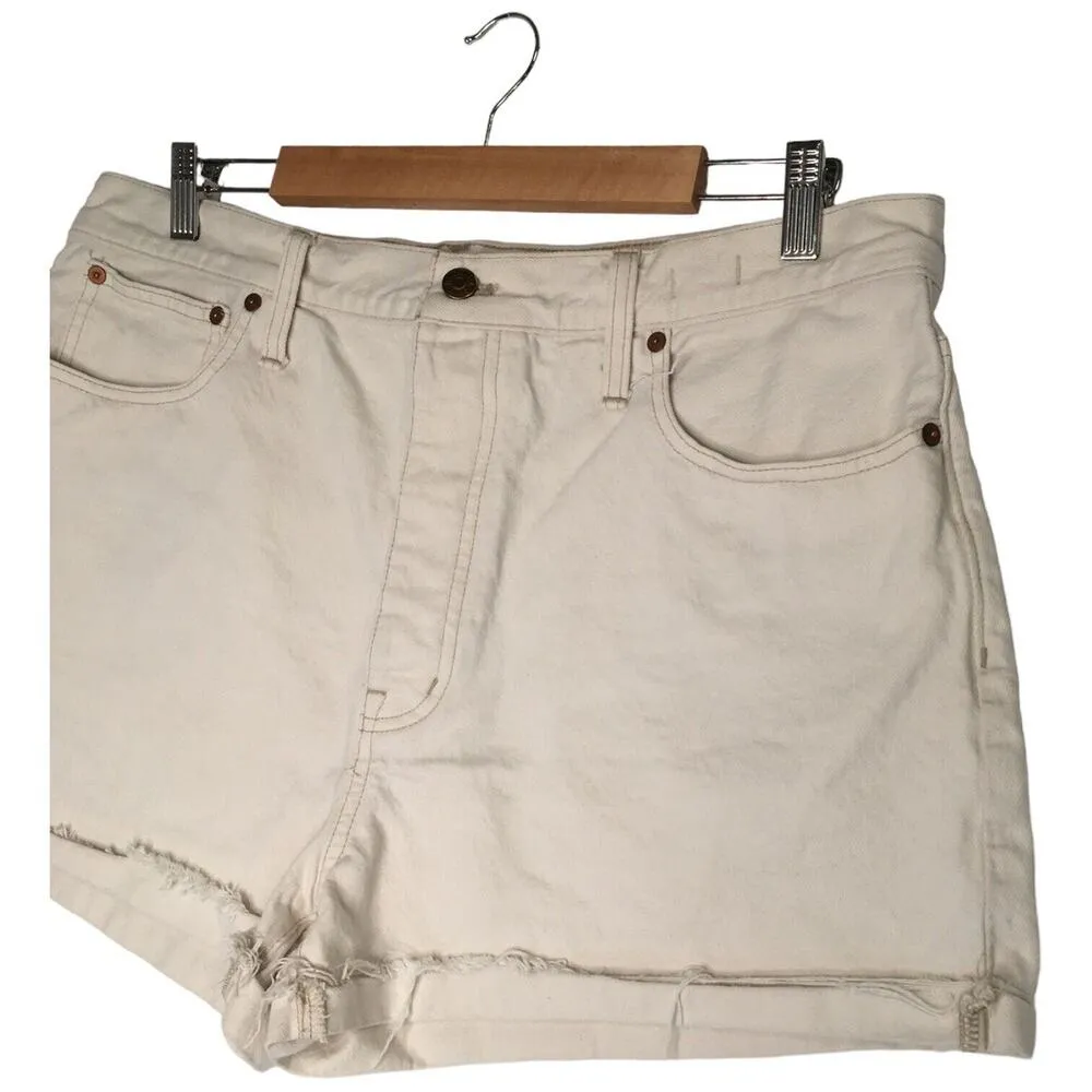 Madewell Shorts Womens 31 The Dad Jean Shorts High Rise Cuffed Denim Cream - Image 13