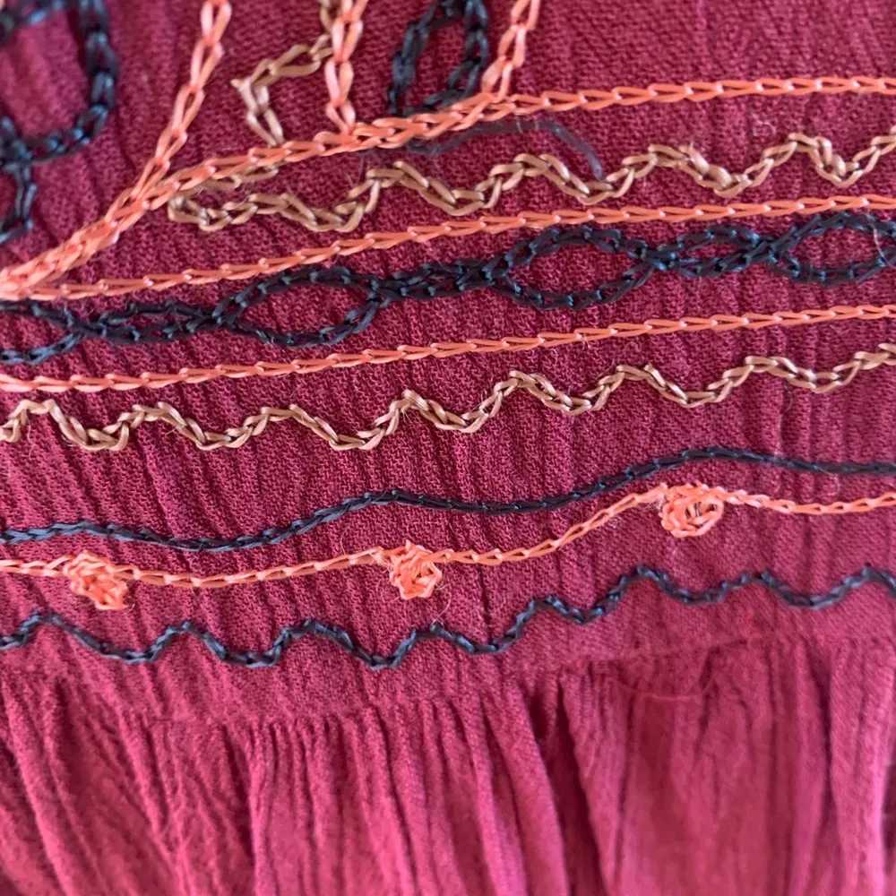 Japna Flowy Top Hippie Boho Shirt Maroon Embroidered Womens M Batwing Dohlman - Image 13