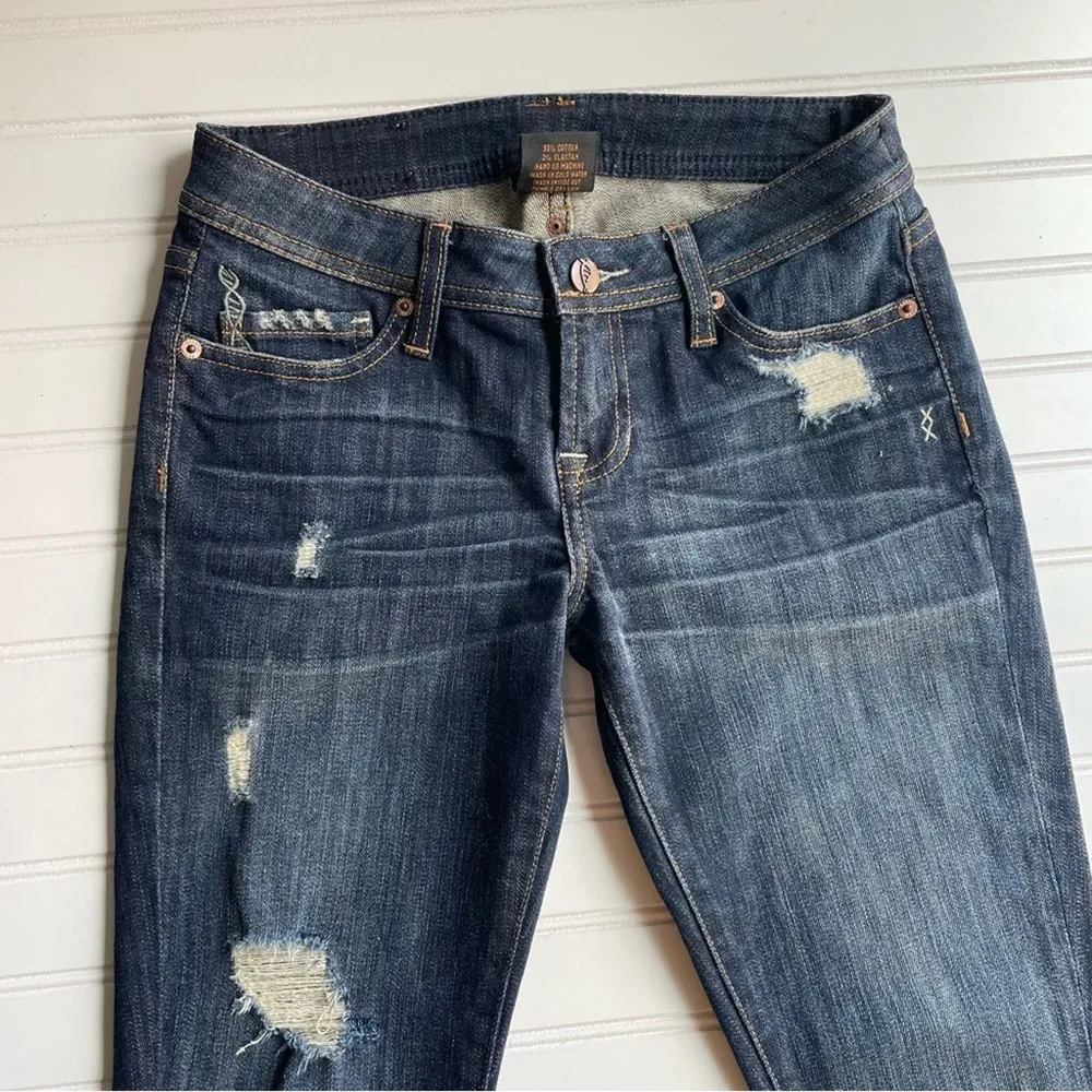 Genetic Denim Distressed Cropped Jeans Dark Blue Moon Size 26 Skinny Low Rise - Image 2
