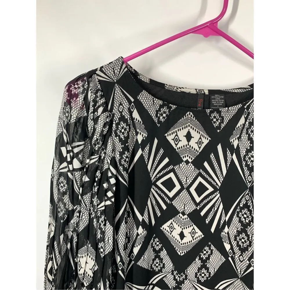 Fire Los Angeles Women's Aztec Wide Pleat Sleeve dress Black White Small NWT - Image 2