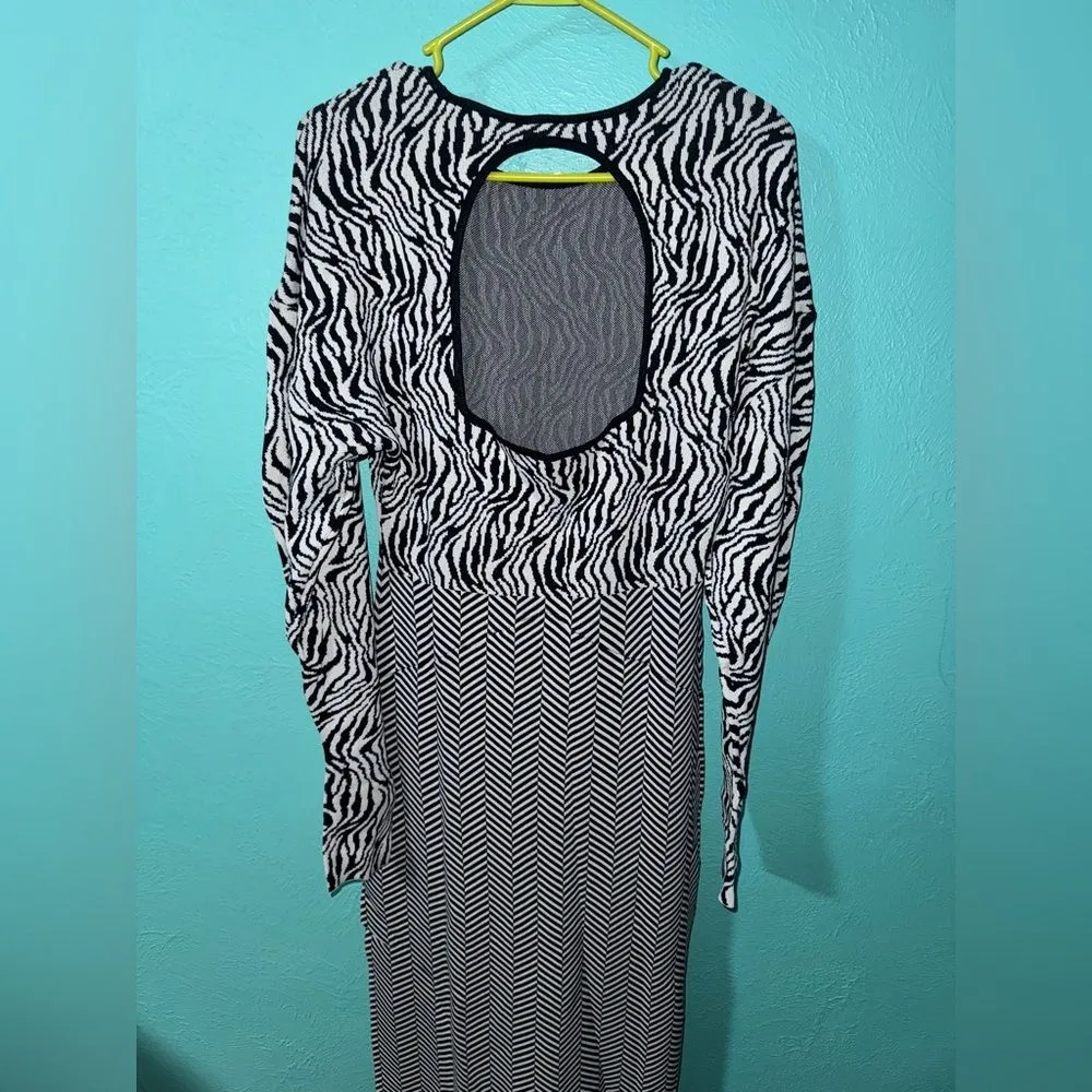 Esteban Cortazar Collective RTR Zebra Animal Print Sweater Dress Maxi Lg Black - Image 7