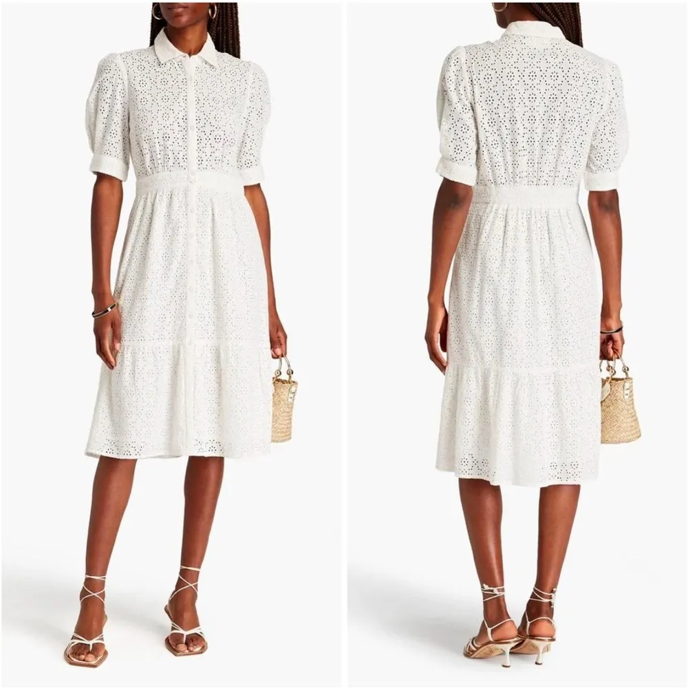 BA&SH Selya Broderie Anglaise Cotton Midi Shirt Dress in White - Image 10