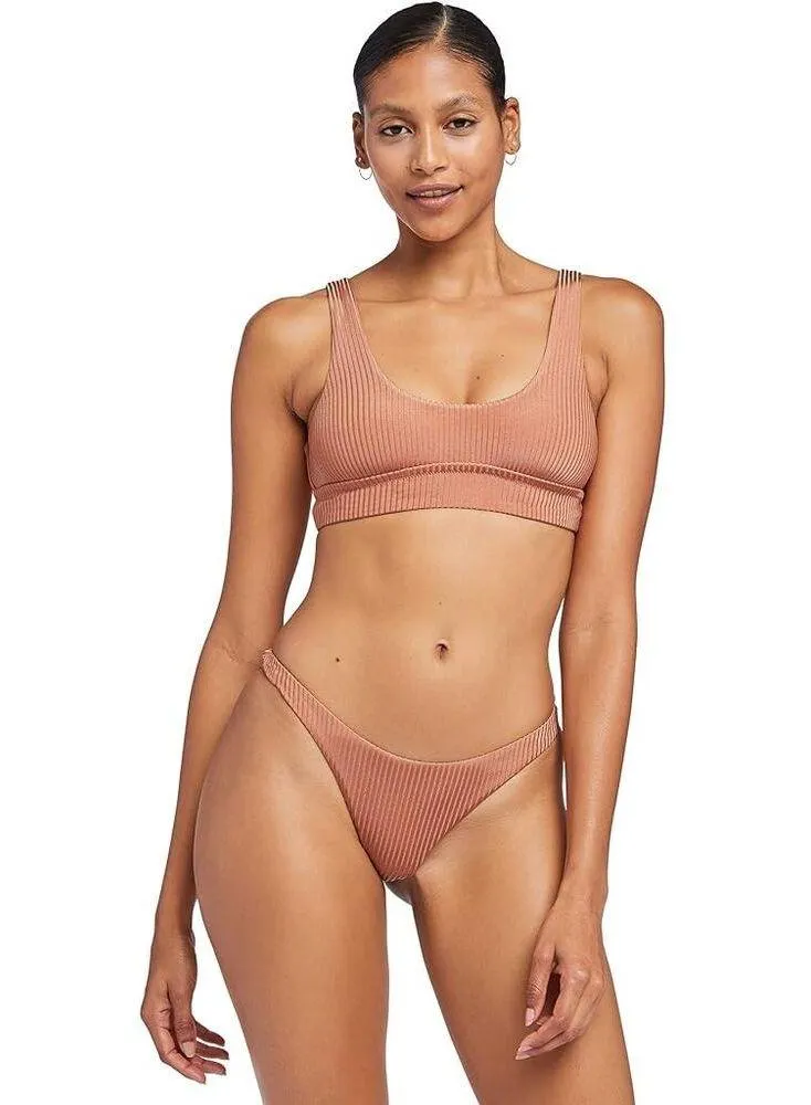 Vitamin A Sienna Ribbed Tank Bikini Top in Pink Sands Shimmer Size Small - Image 2