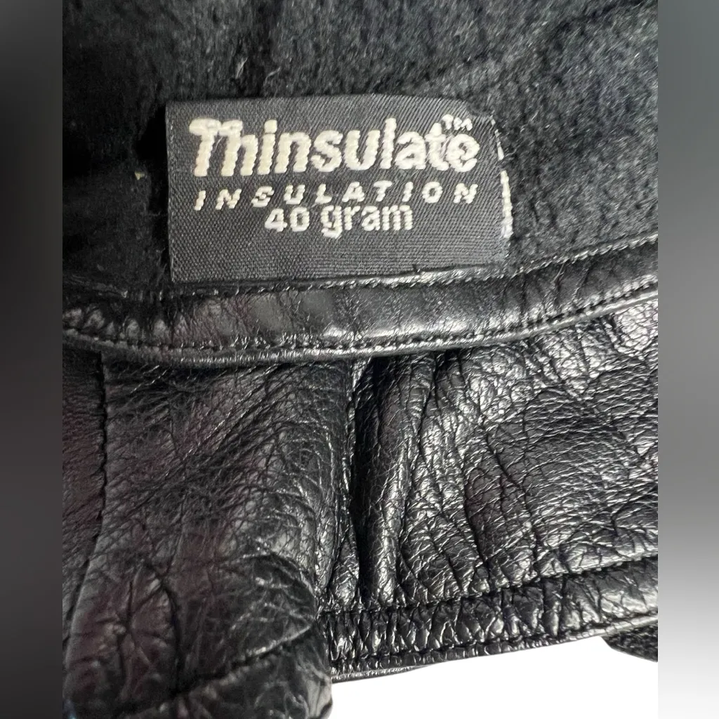 Vtg Leather Driving Style Gloves 1980s Moto knit lined Black - Image 3