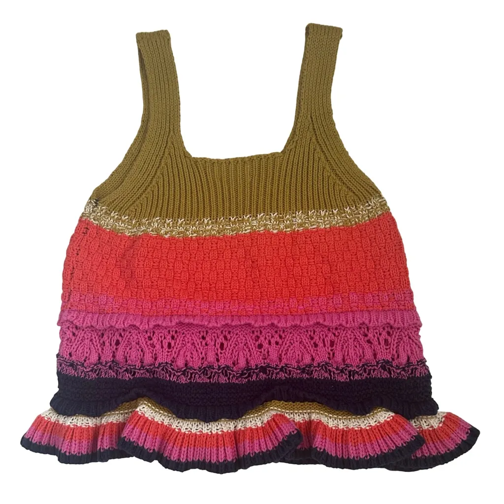 Entro Colorful Soft Crochet Cotton Knit Sleeveless Top with Ruffle Hemline - Image 5