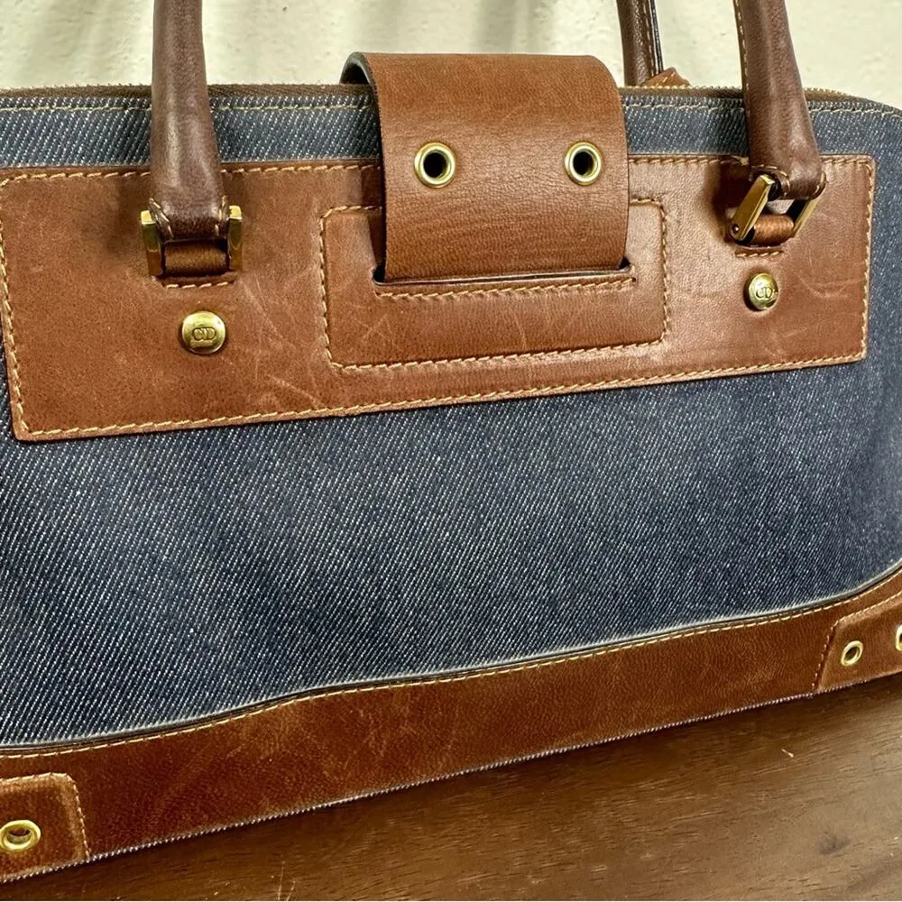 Christian Dior Street Chic Uptown Denim & Leather Top Handle Bag Purse - Image 12