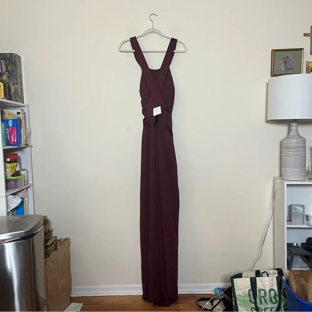 NWT White by Vera Wang Pleated Cross Back Halter Maxi Dress Wine Red Size 16 - Image 15