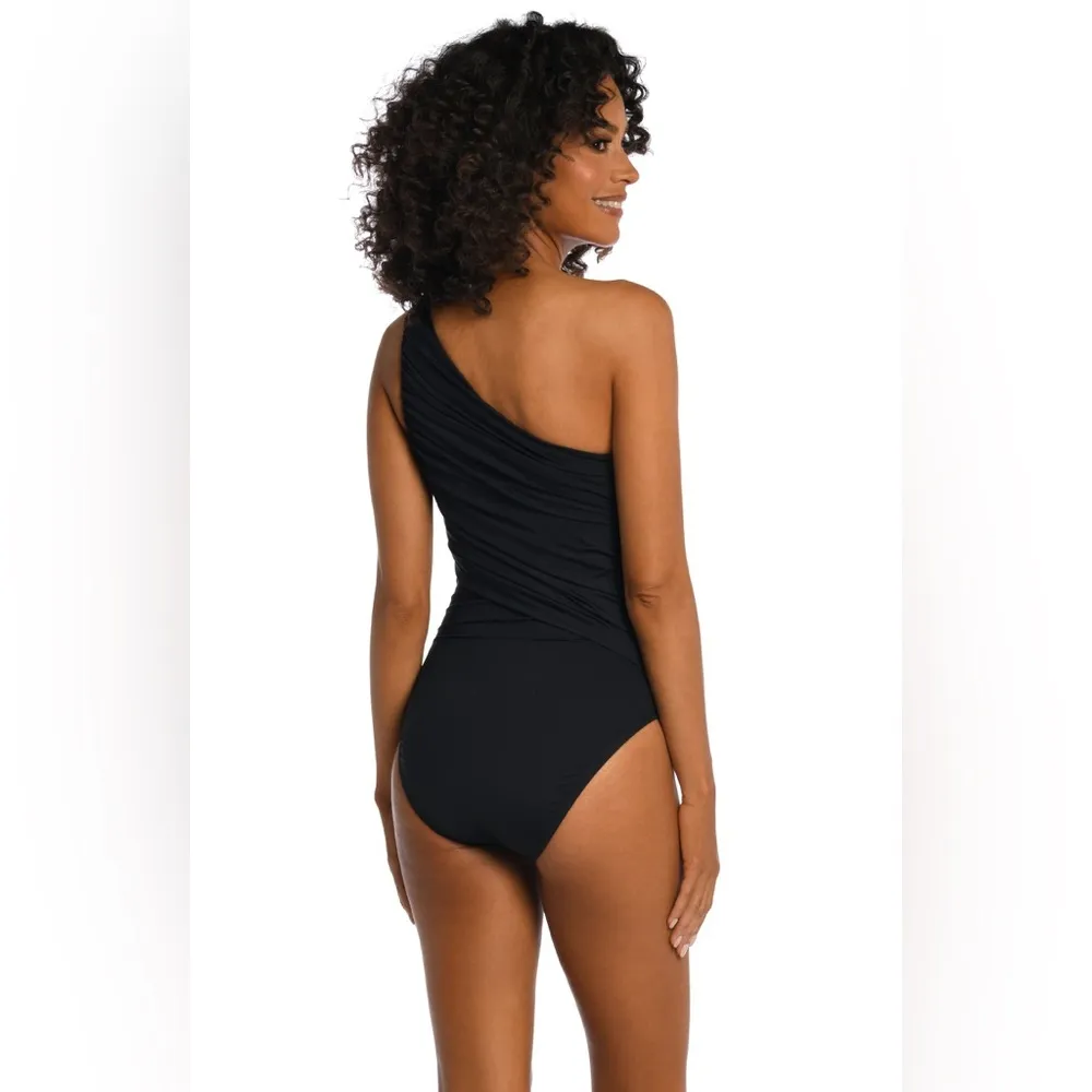 La Blanca Island Goddess Shirred One Shoulder One Piece - Black, Size 4, $120 - Image 4