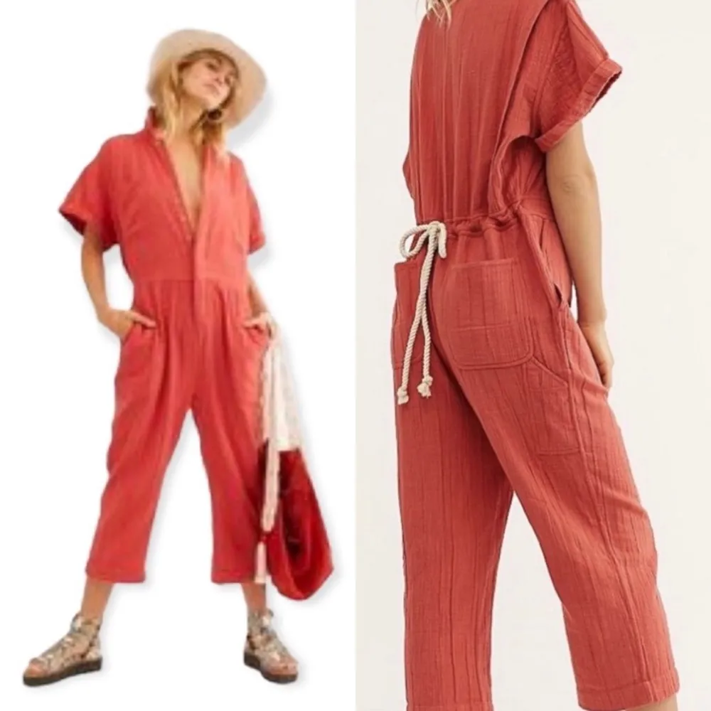 Slouchy Jumpsuit Cotton Red Woven Size S New w/Tag - Image 15