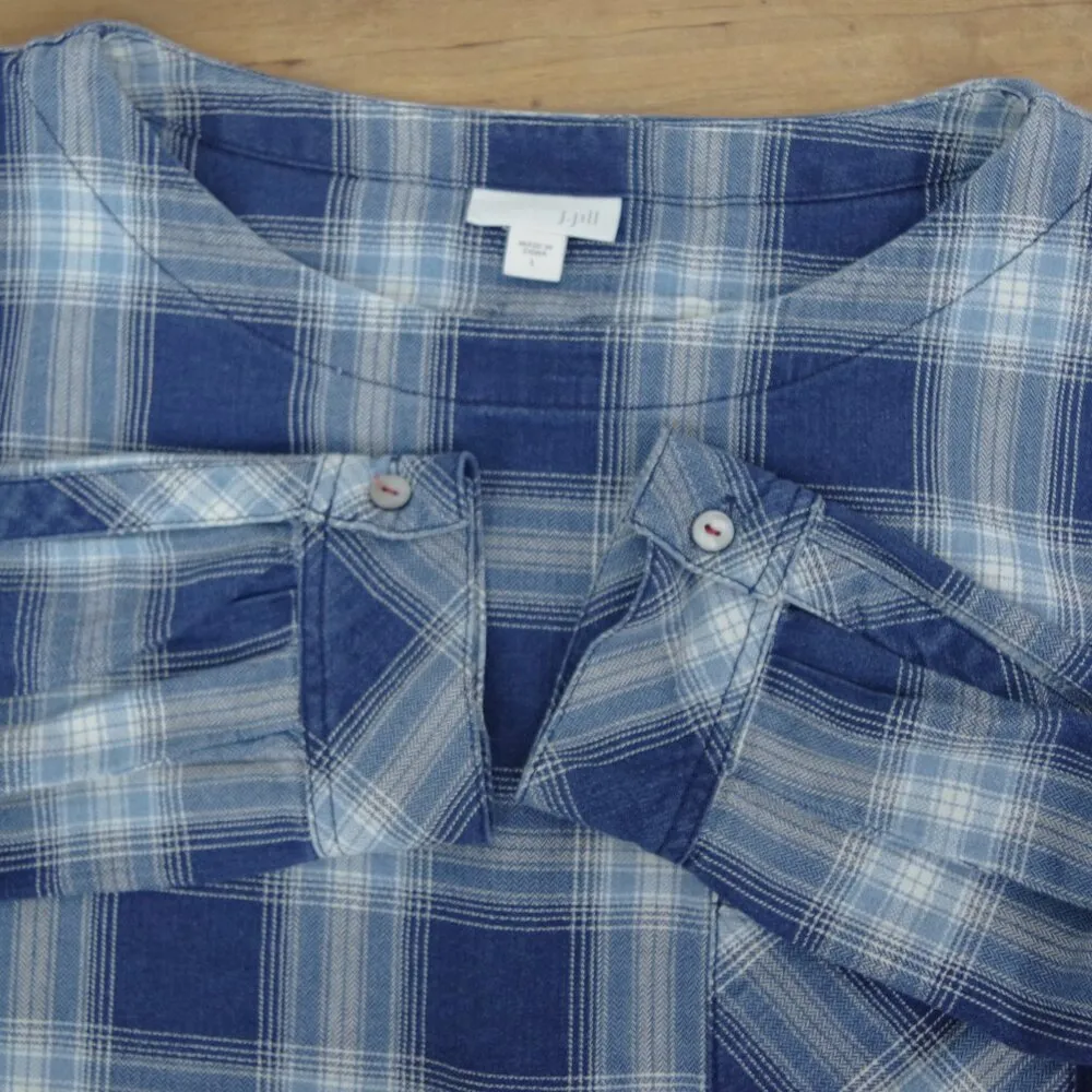 J. Jill Plaid Cotton Back Button Up Top Size Large - Image 3