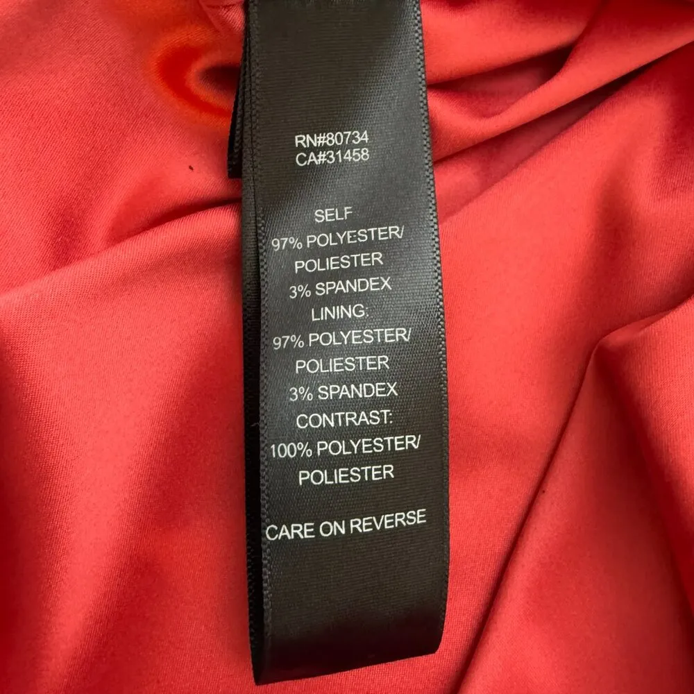 Vtg BCBG Paris Satin Ruffle Bodycon Mini Dress Women's 6 Red Black Cocktail Y2K - Image 12