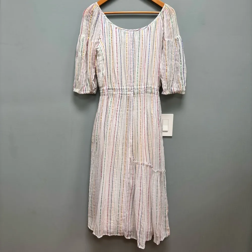 APIECE APART Short Sleeve Midi Dress in White / Metallic Stripes 0 - Image 6