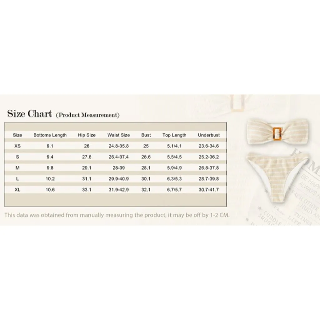 Blue Striped Strapless Bandeau Swimsuit High Waisted Textured Bikini MEDIUM - Image 6