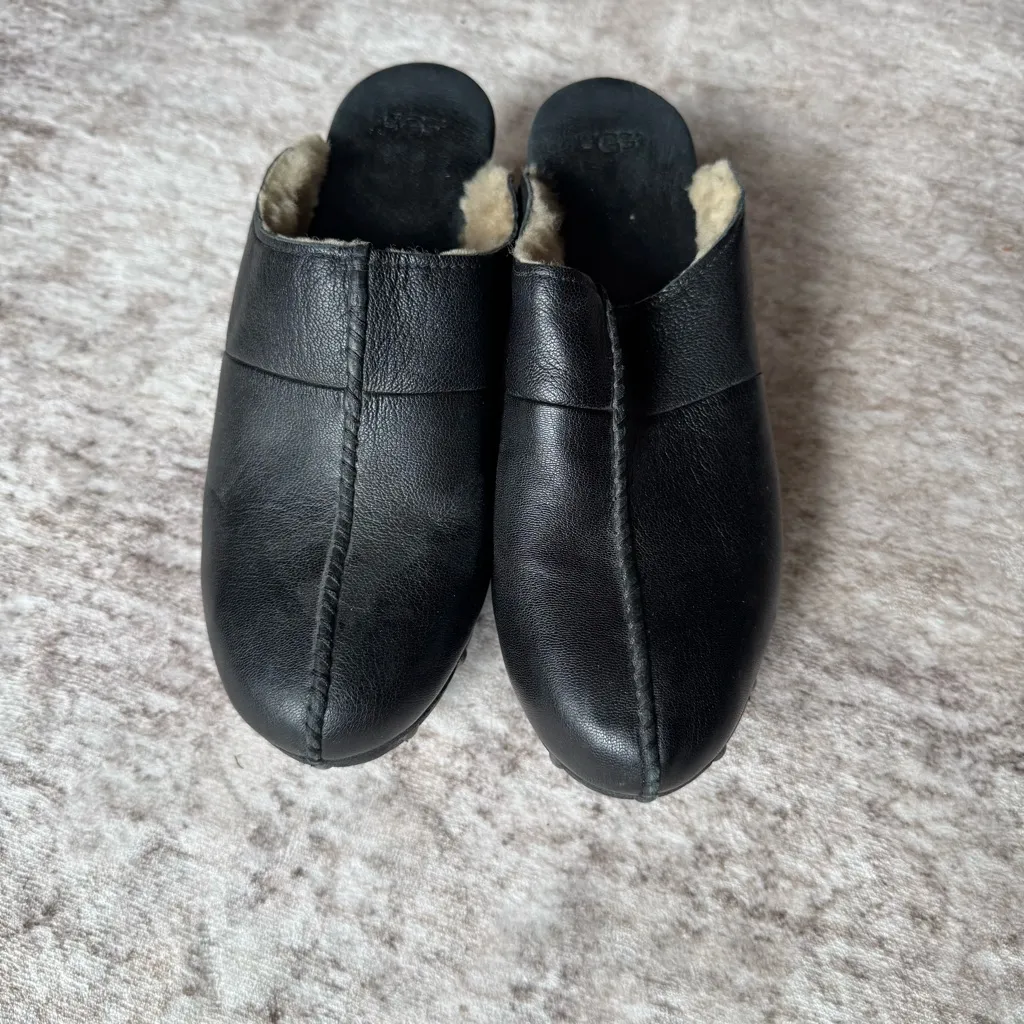 UGG Kassi Black Leather Clogs with Studded Detail - Image 3