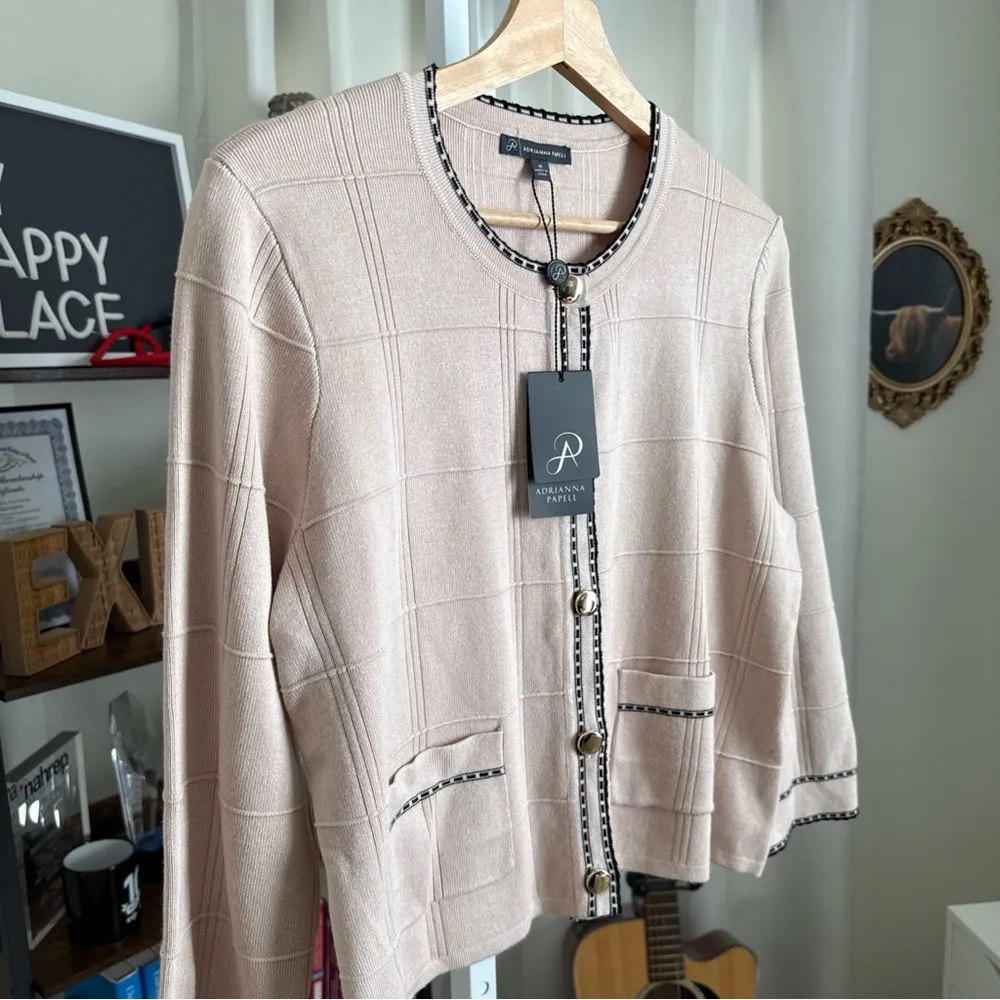 ADRIANNA PAPELL Check Tipped Cardigan Women’s Size M NWT $99 - Image 4