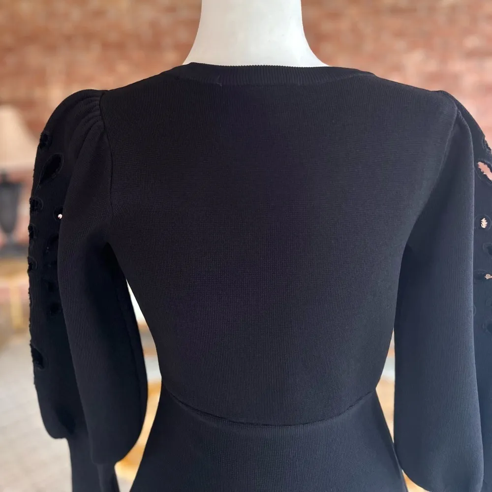 Express Dress Long Puff Ballon Sleeve Eyelet Knit SP Skater Cocktail Party Chic - Image 12