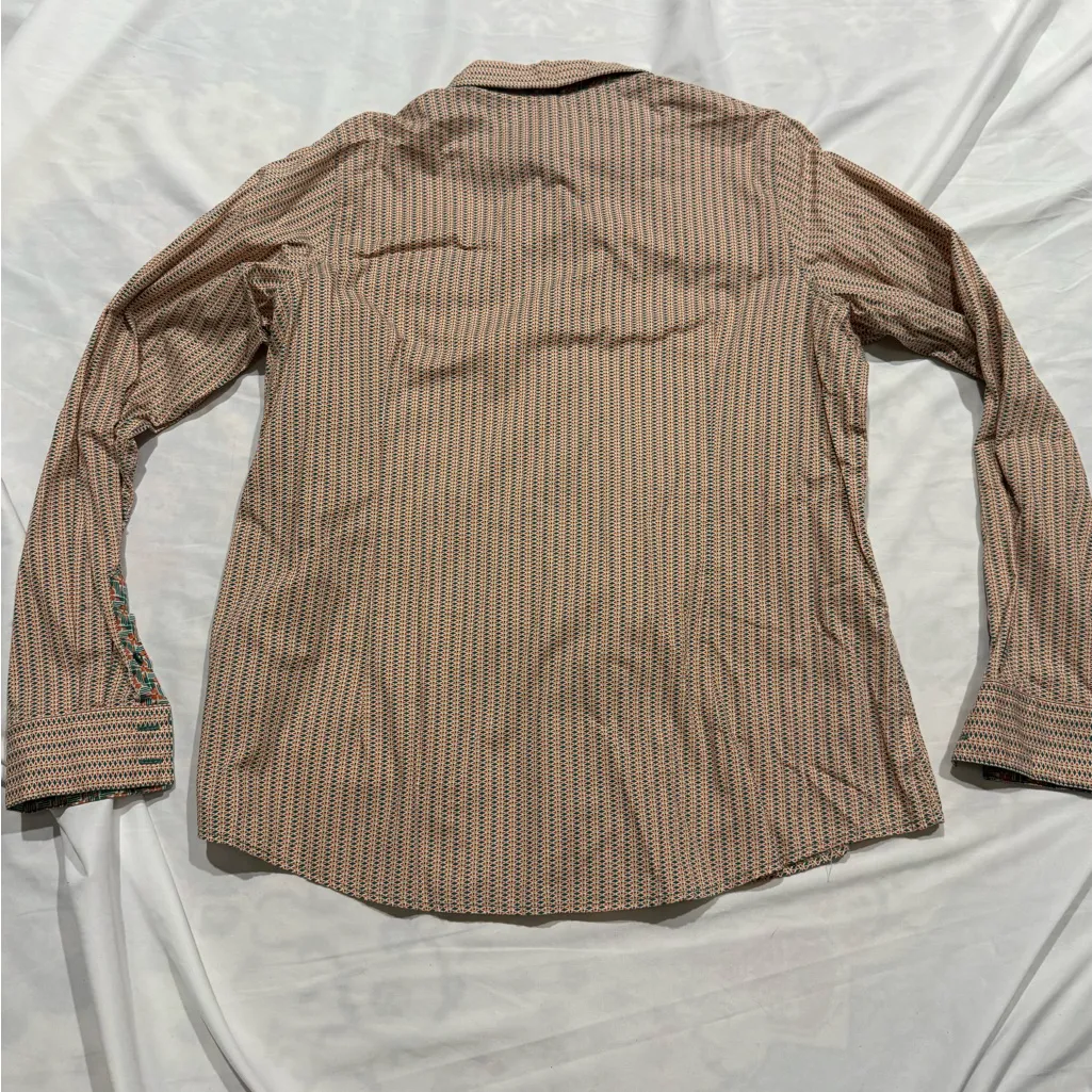 Cinch Womens Patterned Stripe Western Button Down Shirt Green Yellow XXL - Image 6