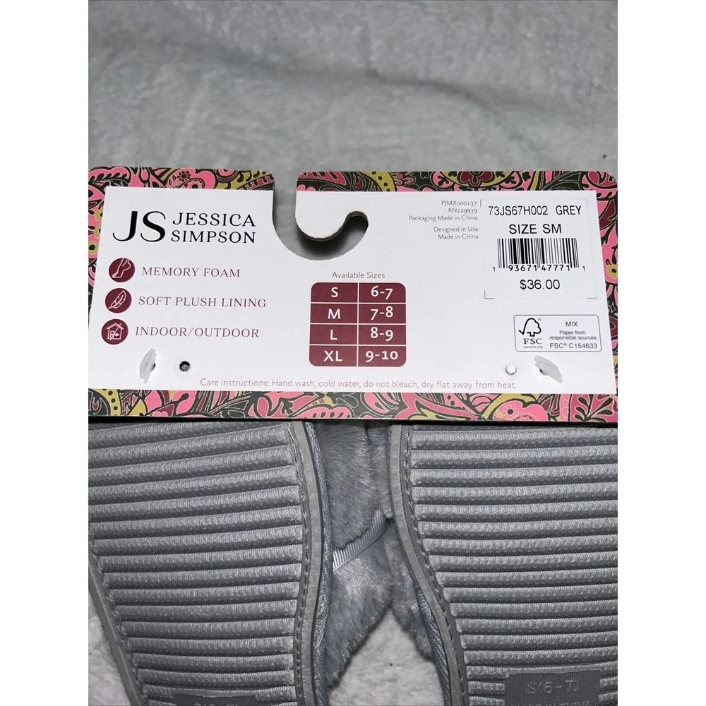 Jessica Simpson Gray Faux Fur Slide Slippers with Silver Chain Womens Size S 6-7 - Image 7