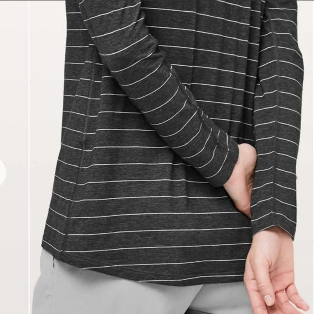 Lululemon  Emerald Long Sleeve Short Serve Stripe Heathered Black White Size 12df - Image 7