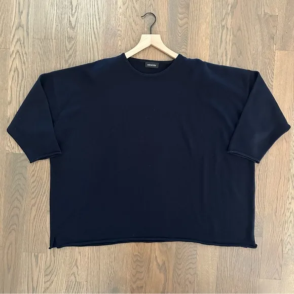 Eskandar Raw Edge Bateau Neck Oversize Merino Wool Sweater in Navy Blue Size 1/M Size M - Image 1