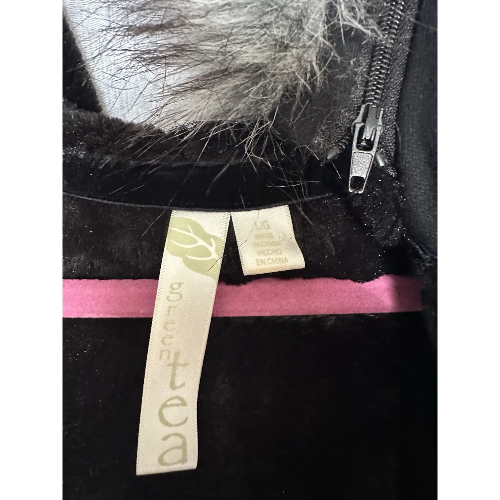 Green Tea Womens Black Faux Fur Lined Hoodie Sweater L Cable Knit Full Zip - Image 6