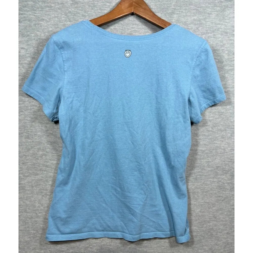 Life Is‎ Good Womens Blue T-Shirt "I Like It Here" Graphic Adirondack Chair M - Image 5