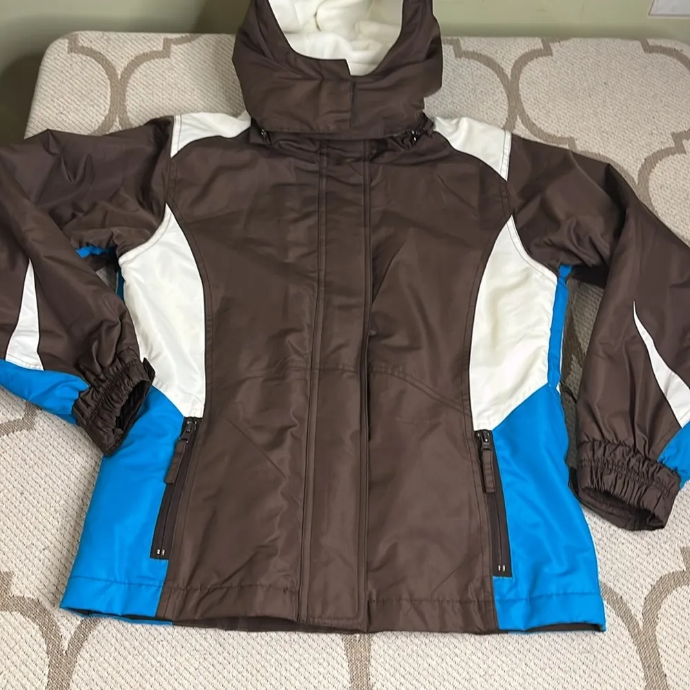 Snozu Brown, White and blue snow ski zip up Jacket - Image 2