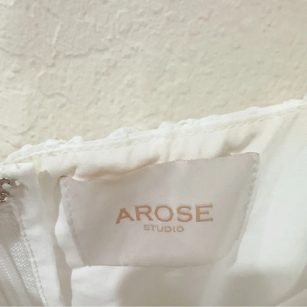 Arose Studio Amber Square Neck Bow Tie Strap Floral Embroidered Midi Dress Ivory White Size undefined - Image 5