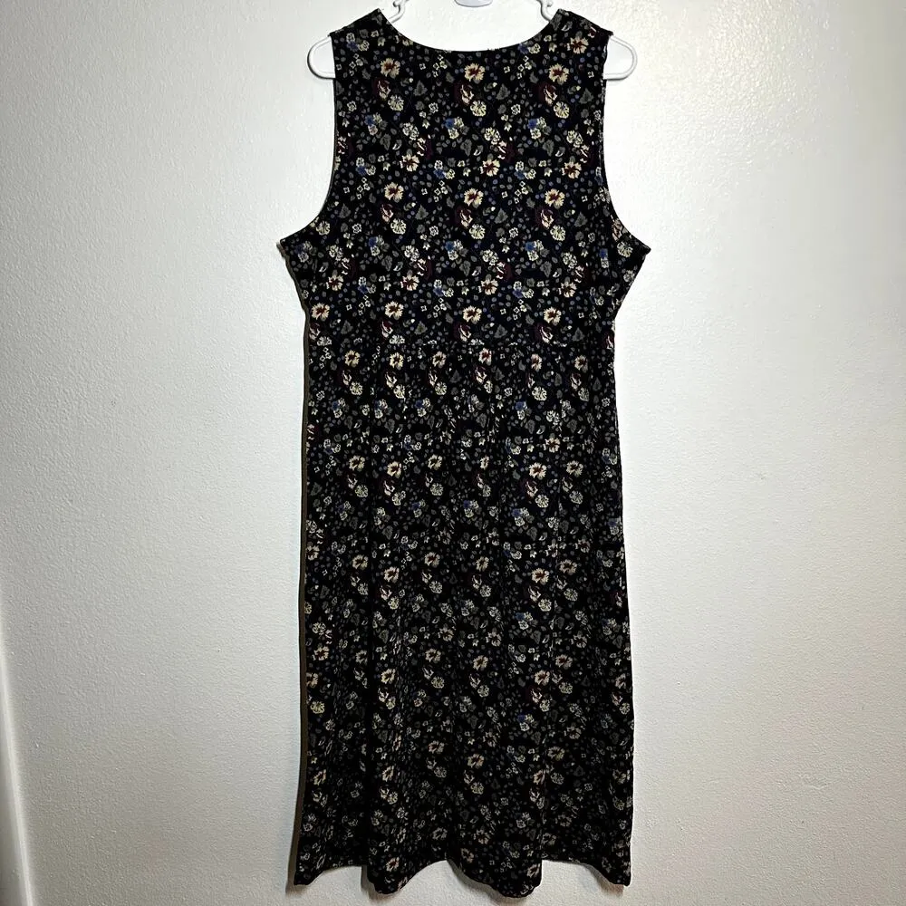 Vintage Northern Reflections Jumper Dress Midi Corduroy Cotton Floral Pockets M - Image 5