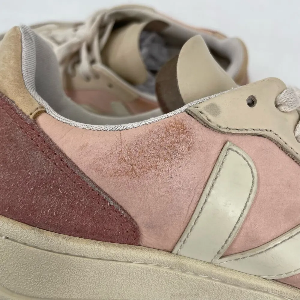 Veja V-10 Multico Nude Colorblock Sneakers Suede Leather Pink Blue Cream Size 8 - Image 14