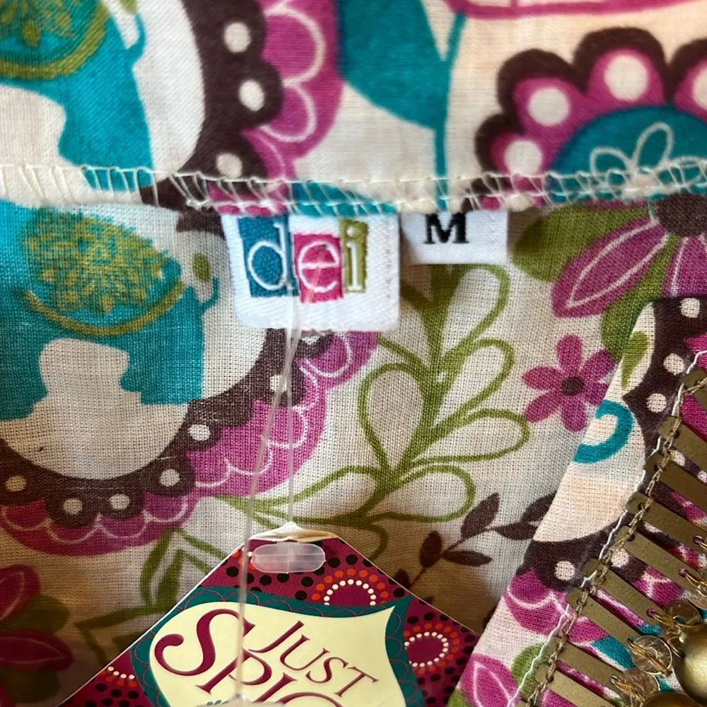 Dress Kaftan Tribal Cotton Tunic India Womens Medium Hippy New Green - Image 5