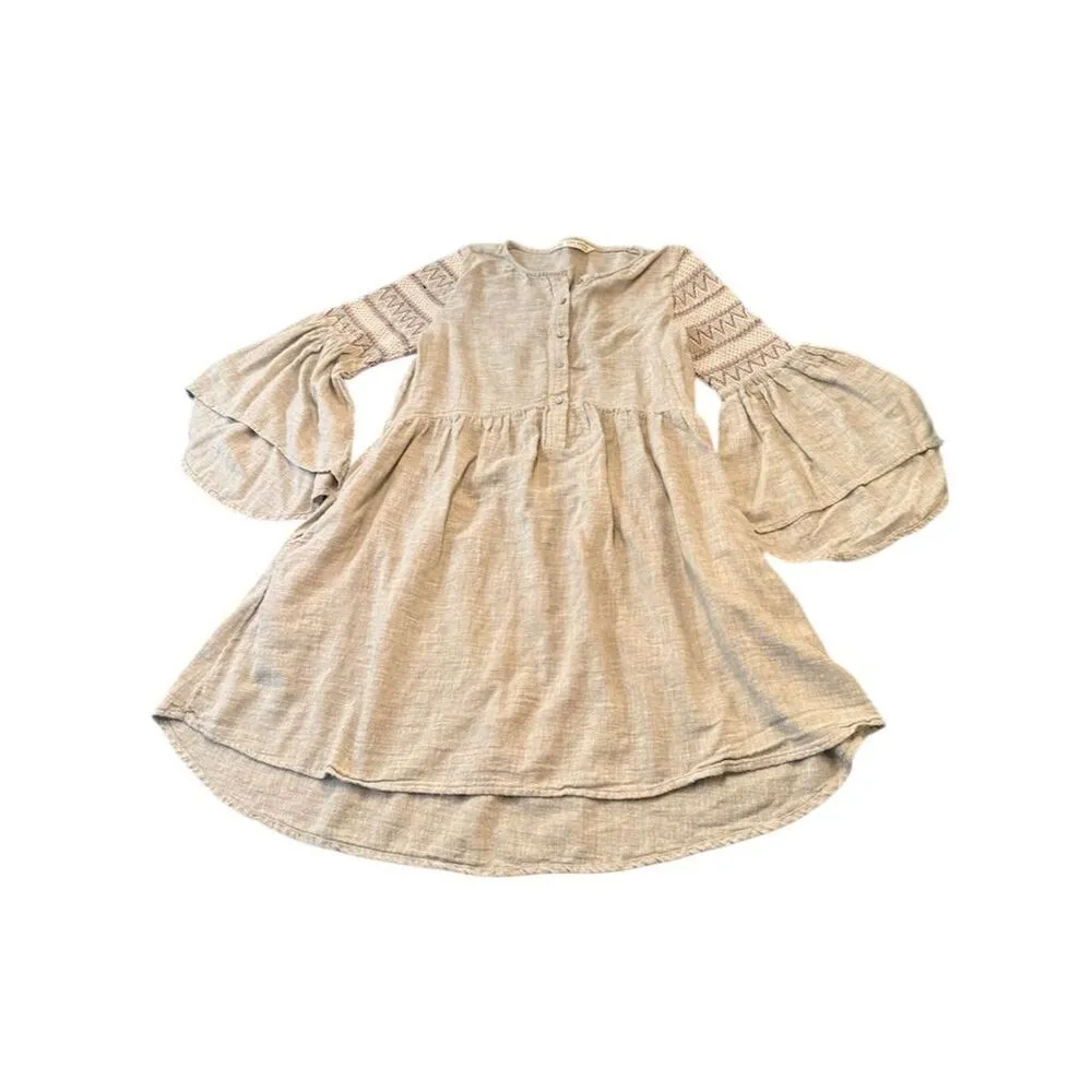 Zara Women's Gray Smocked Sleeve Mini Dress Size S Casual 3/4 Sleeve - Image 3