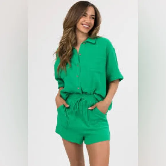 She + Sky Aqua Romper Size Medium - Image 6