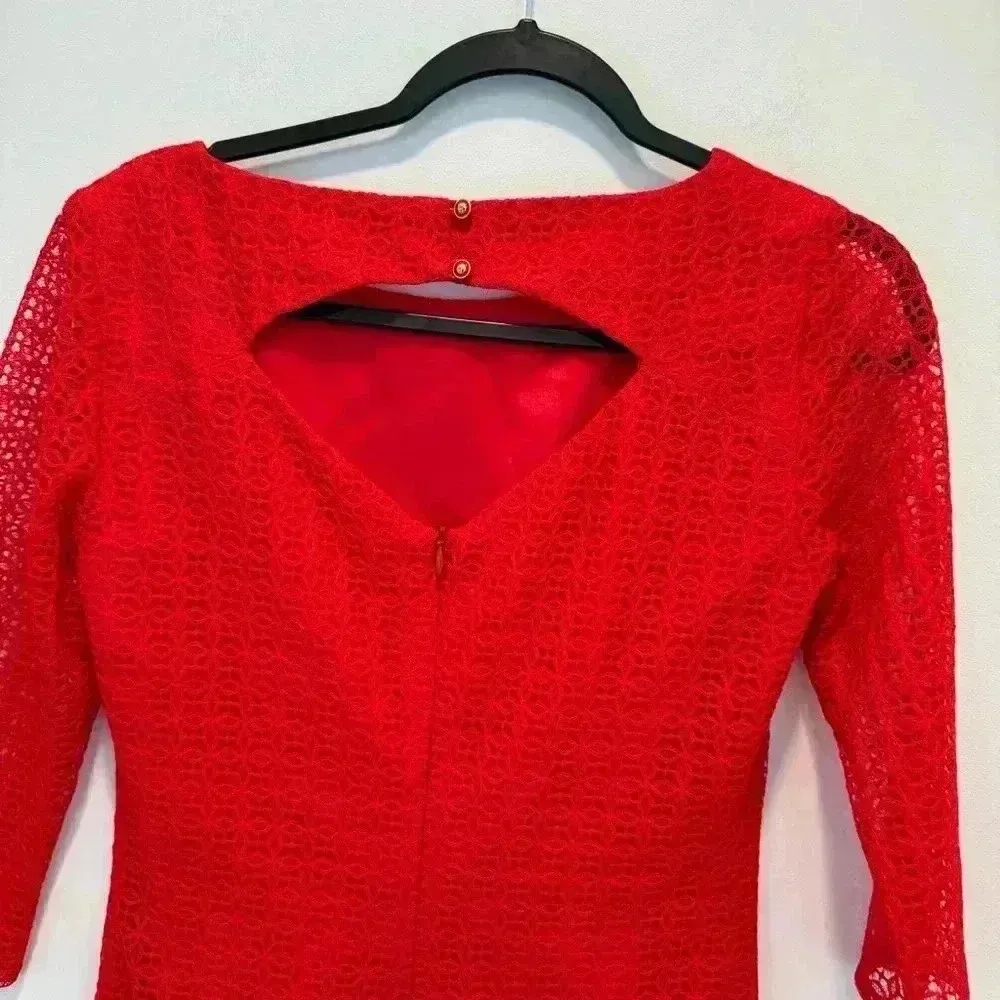 Trina‎ Turk Red Eyelet Dress Size 2 Peekaboo Back Cut Out - Image 7