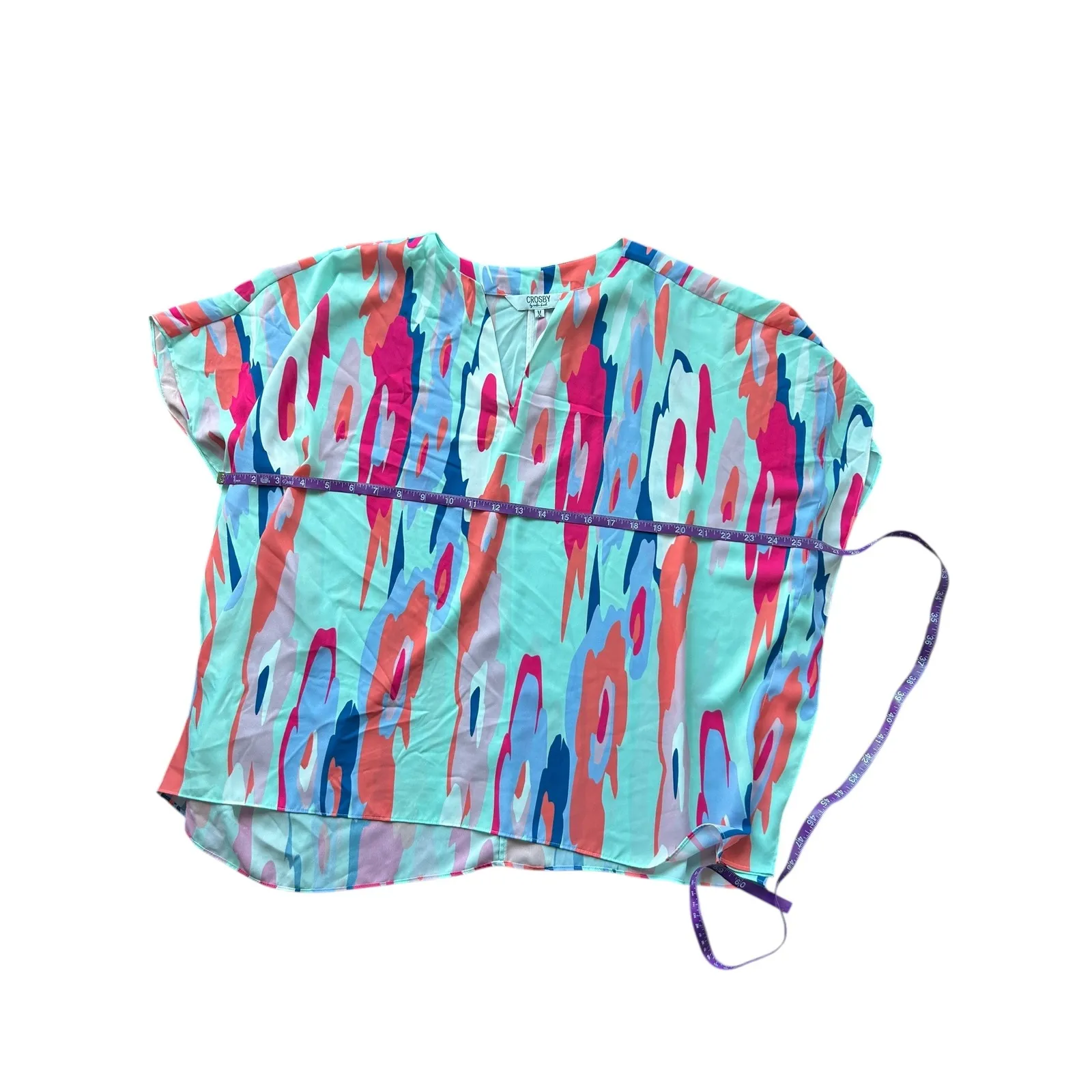 CROSBY by Mollie Burch Abstract Print V Neck Short Sleeve Tunic Top Women's Med - Image 4