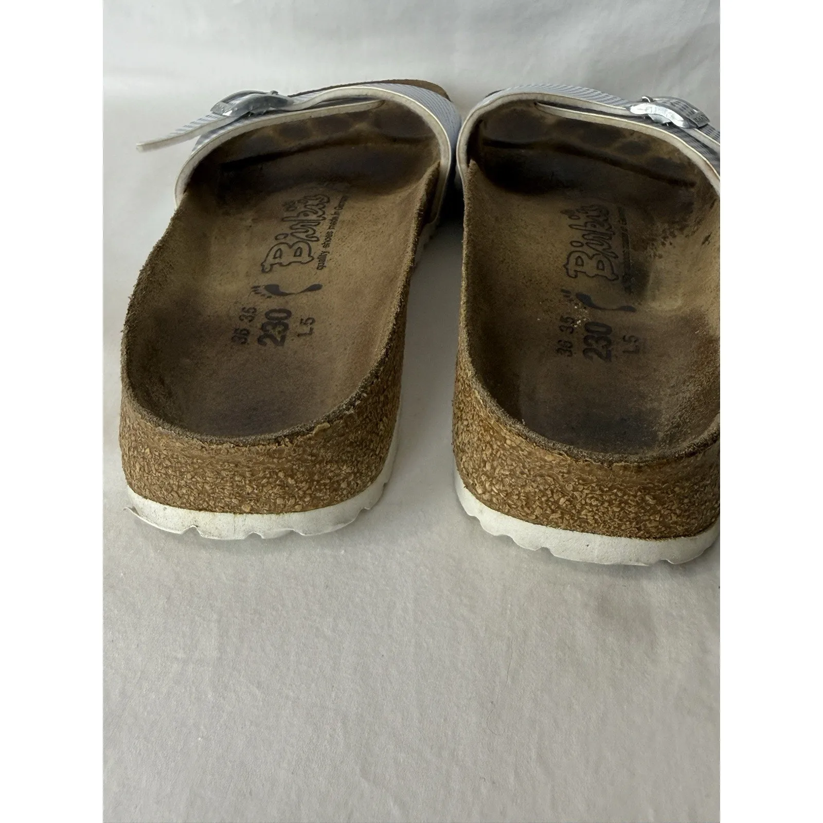 Birkenstock Birki’s Slides Women’s US 5 EU 36 White Sky Blue Checkered - Image 9