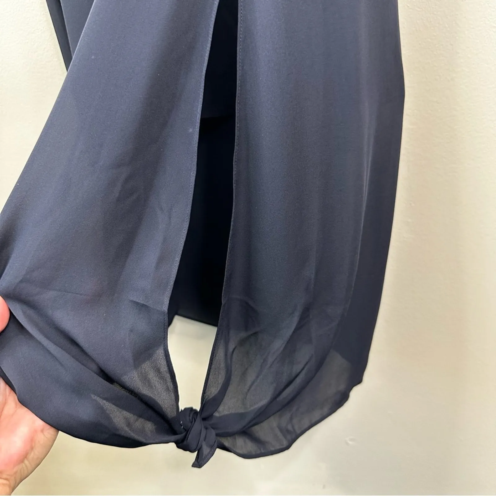 NEW Jenni Kayne 100% Silk Side Tie Midi Dress Womens Small Navy Blue Sheer - Image 6