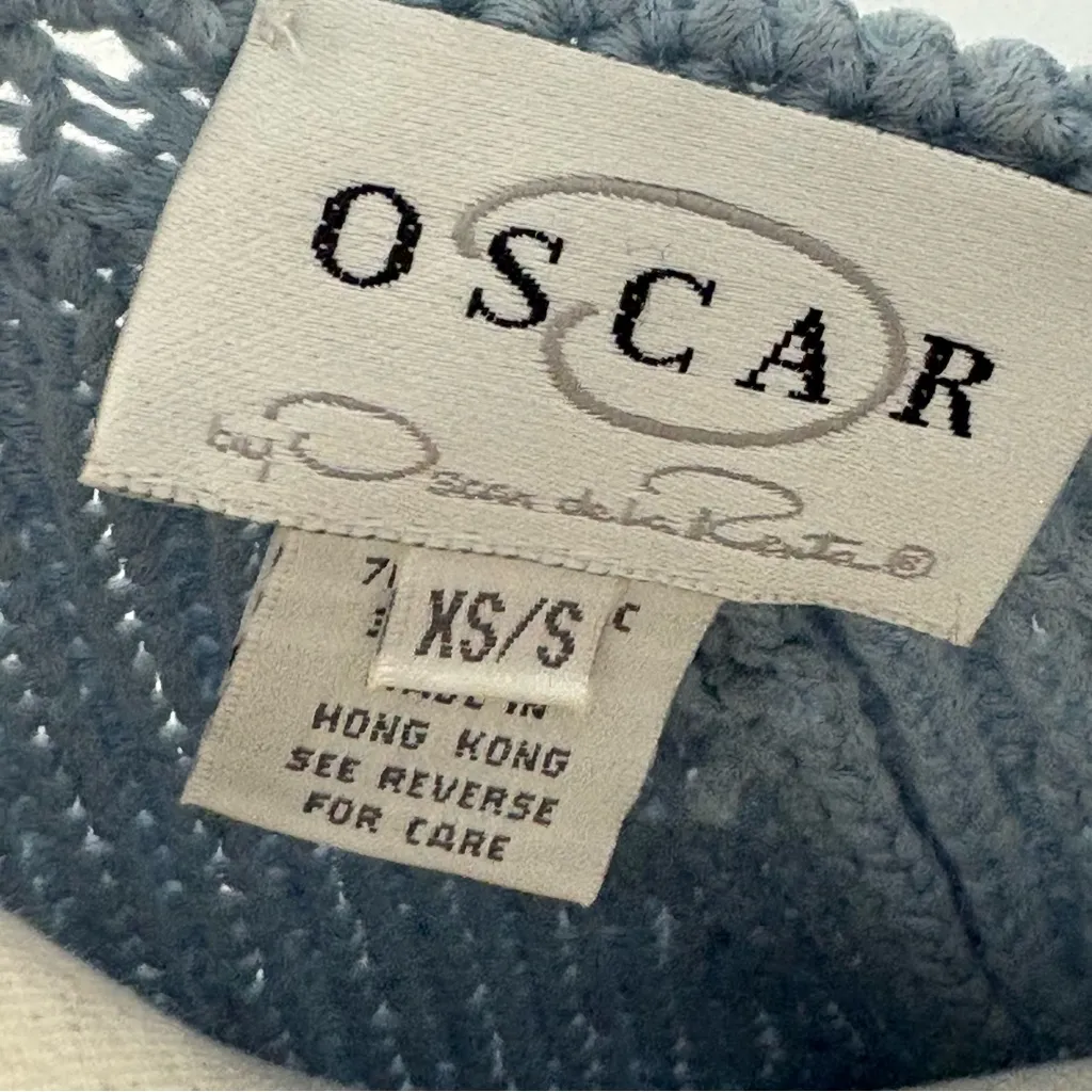 Vintage 80s Oscar De La Renta Baby Blue Knit Wool Blend Poncho Sz XS/S - Image 5