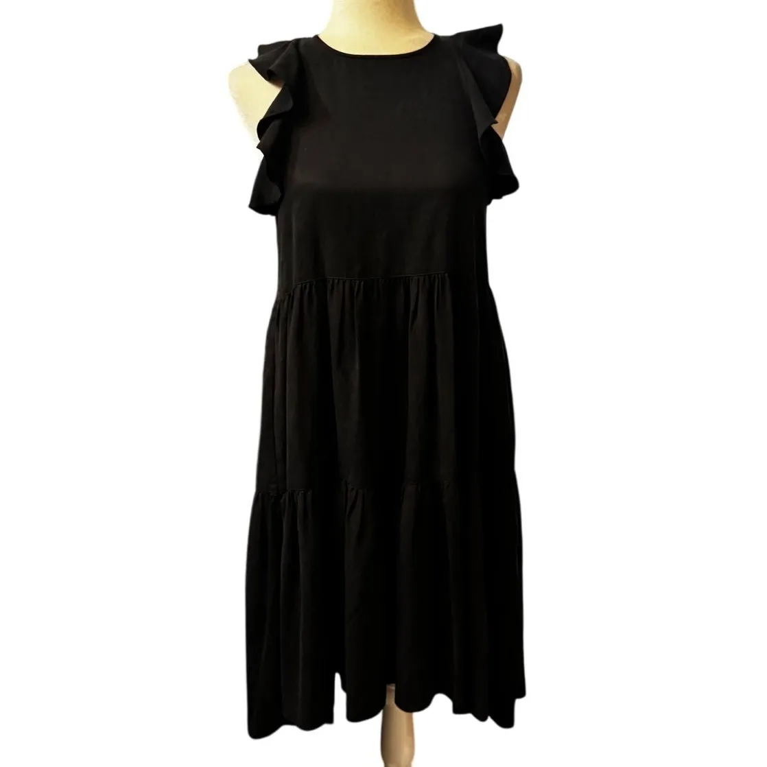 Ulla Johnson Sienna Midi Dress, Size 0, Jet Black Tiered Skirt Cascade Ruffles - Image 3