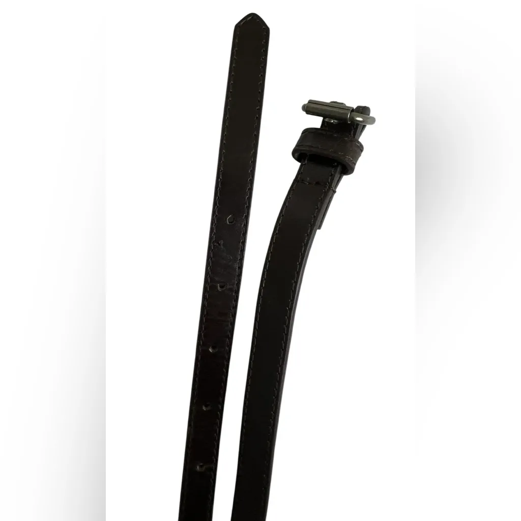 Dark Brown Leather long skinny Belt with Buckle - Image 11