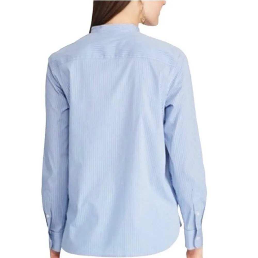 CHAPS Chan Embroidered Blue White Embroidered Stripe Tunic Blouse Dressy Top XL - Image 2