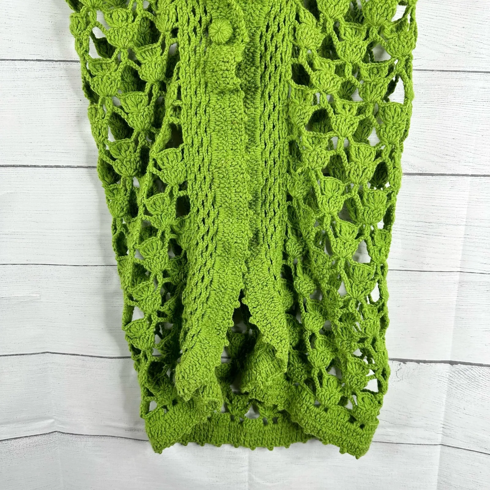 Vintage Bohemian Handmade Open Knit Crochet Vest Cardigan Green Womens Small - Image 4