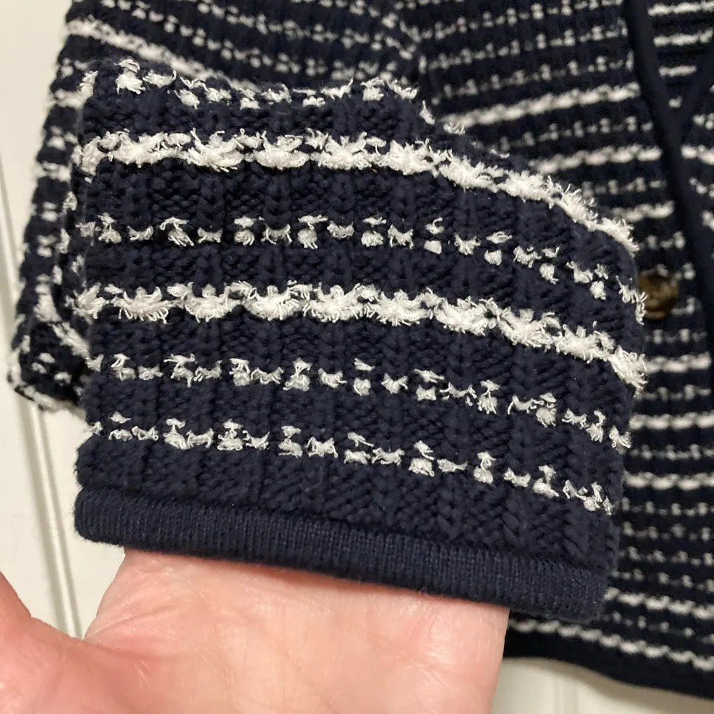 Ann Taylor Boucle Black Striped Button Long Sleeve Blazer Cardigan Sweater - Image 4