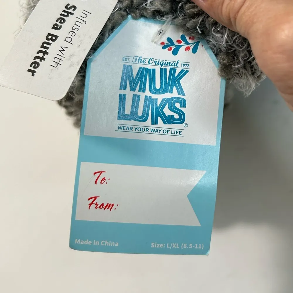 NEW Muk Luks Grey Marled Knit Fuzzy Socks Infused w/Shea Butter size 8.5 - Image 11