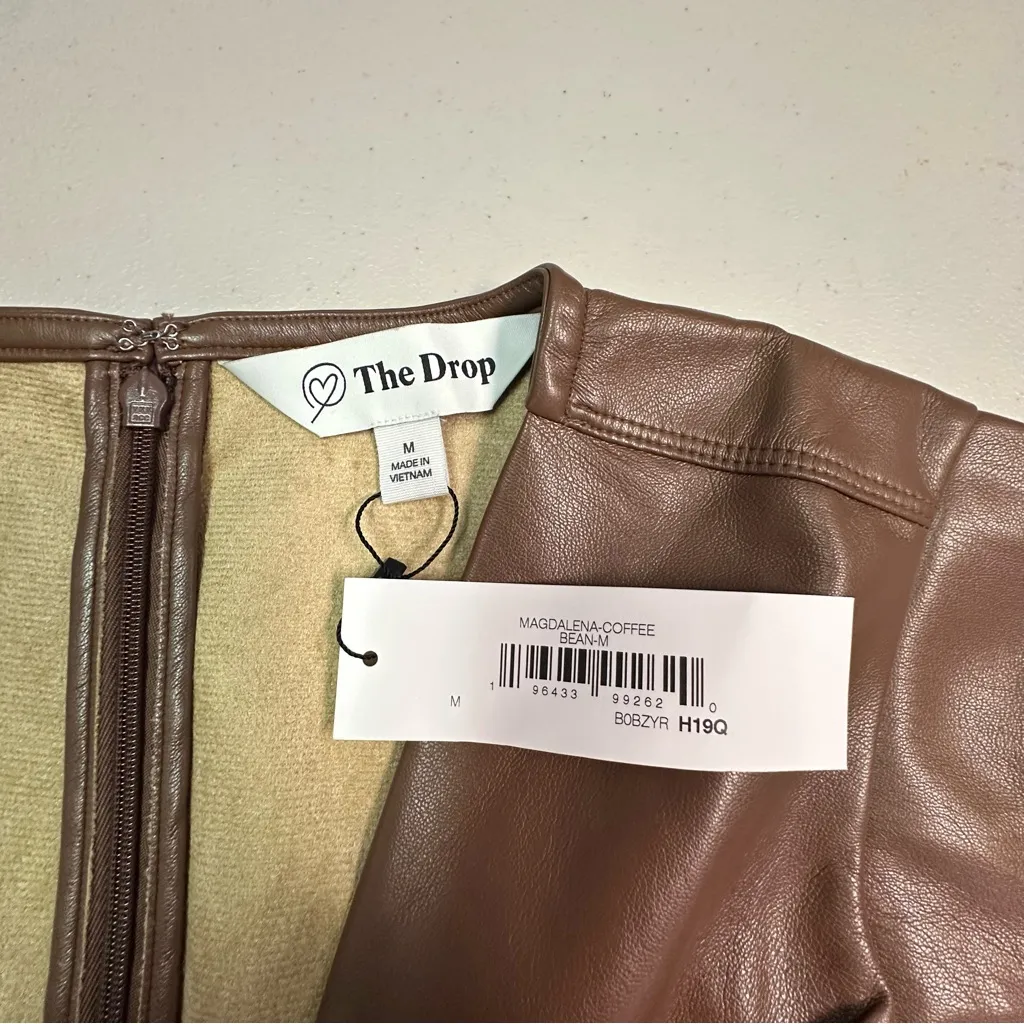 The Drop | Chic Brown Faux Leather Dress Size M - Image 5
