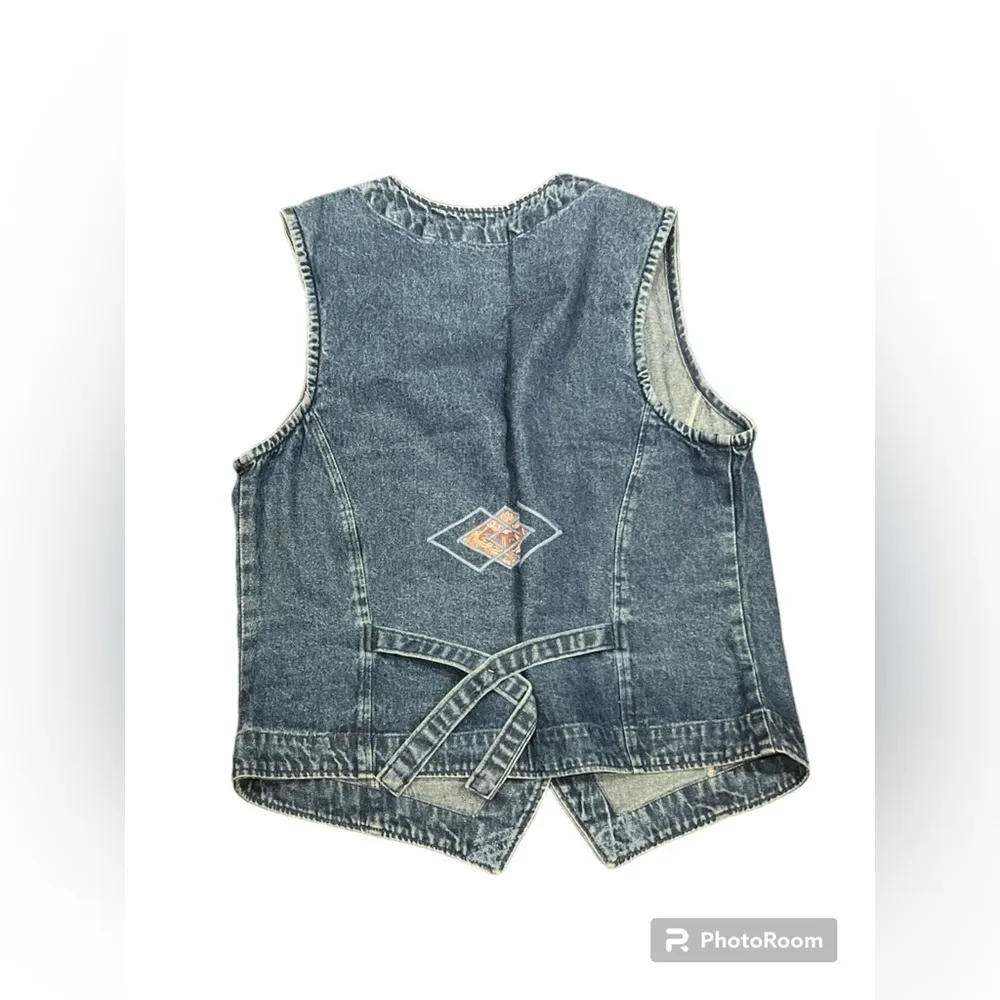 Vintage 90s Blue Jean Vest‎ with Appliqués by Van Heusen -Size Small - Image 10