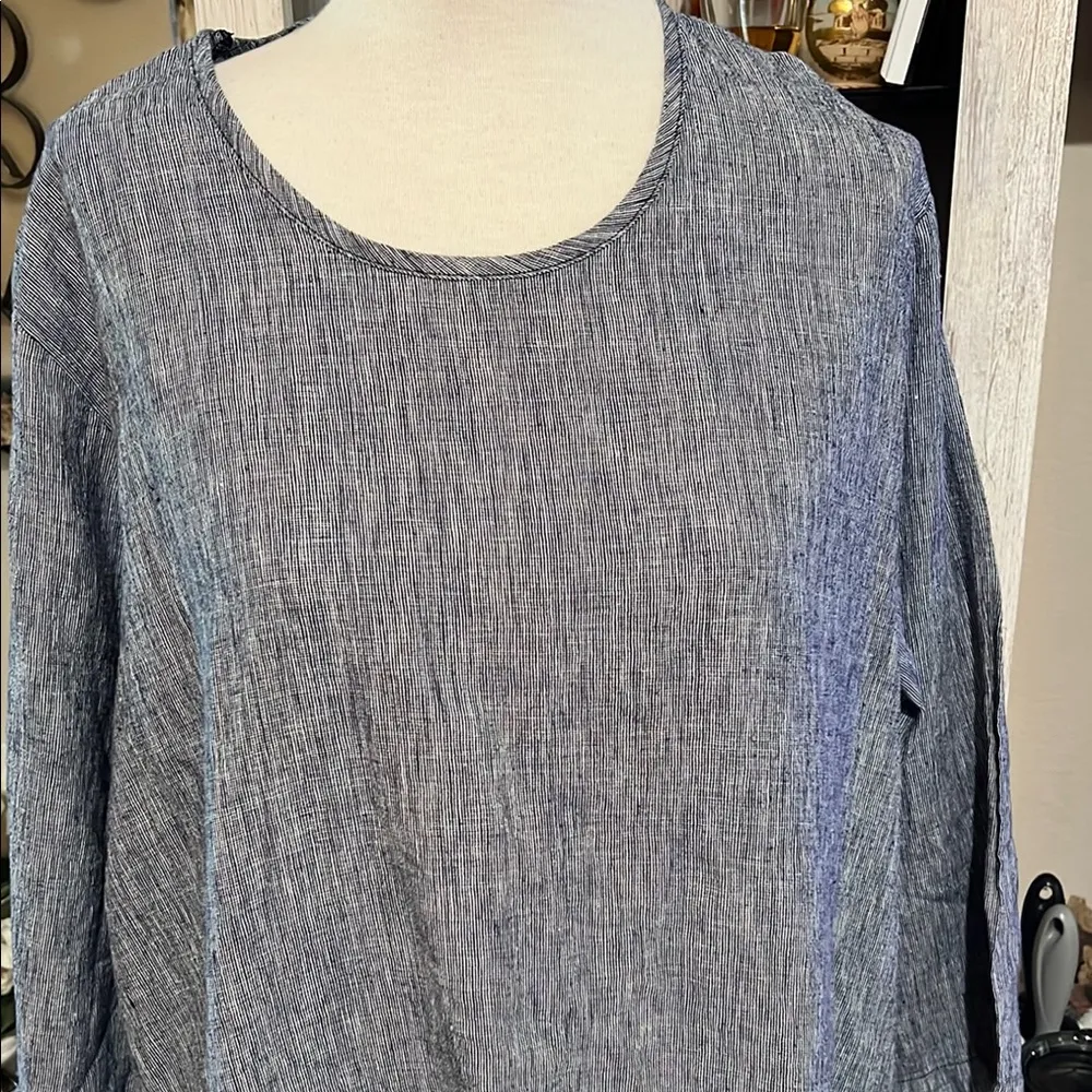 Mofaic USA linen blend top with pockets, oversized, medium Blue - Image 2