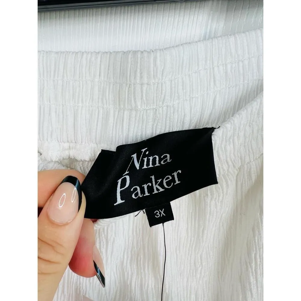 Nina Parker White Wide Leg Elastic Waist Textured Pants Pull On Size 3X - Image 9