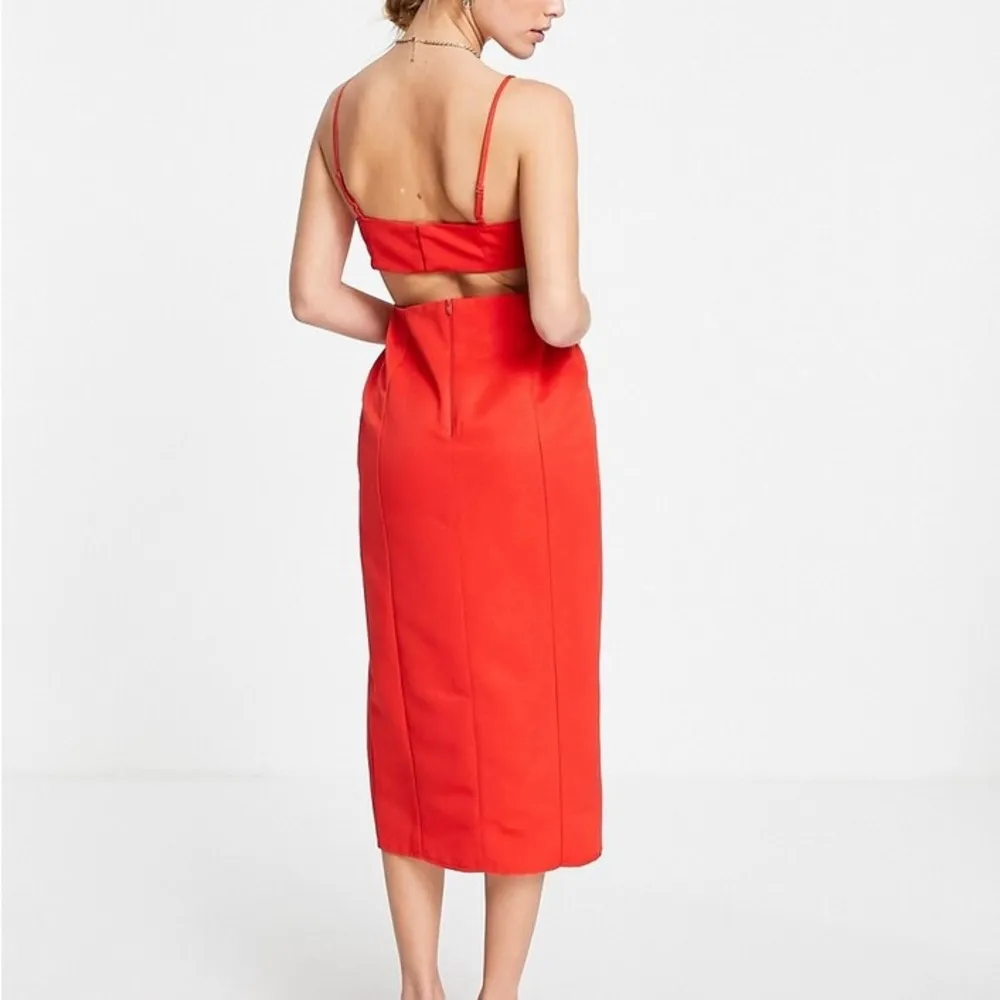 ASOS Red Sheath Midi Dress with Cutout Spaghetti Straps - Image 3