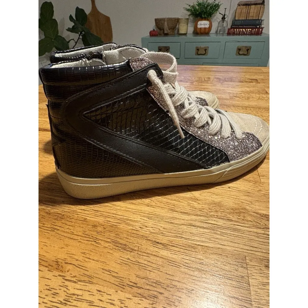 SHU SHOP Rooney High Top Black Snake Print Glitter Star Suede Sneakers Size 6 - Image 3